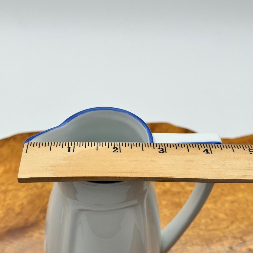 Vintage Ceramic 5.5" Tall Creamer Pitcher with Blue Striping - Picture 3 of 5